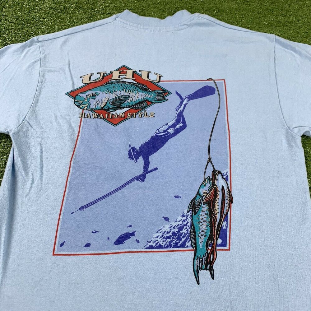 Vintage 90's Uhu Hawaiian Style Fishing T-Shirt